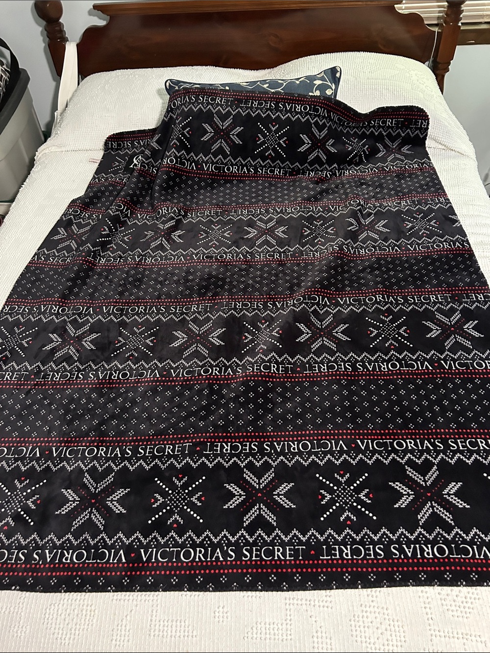 Victoria's Secret Black with Red and White Fair Isle Throw